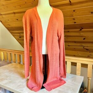 Susina Women's Open Ribbed Knit Long Cardigan Sweater Red Sauce Size XLP